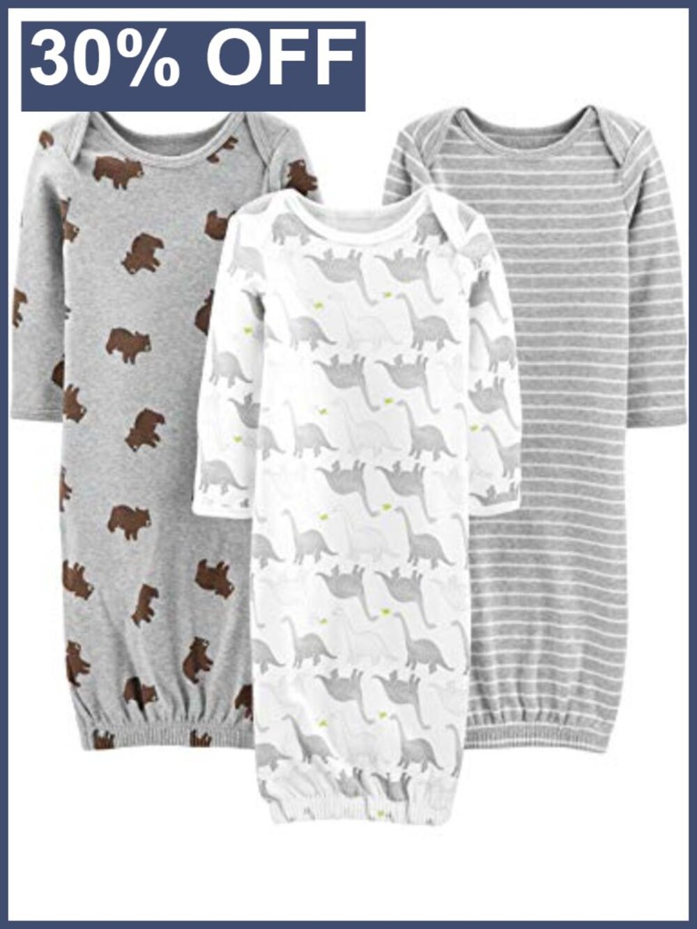 Baby 3-Pack Cotton Sleeper Gowns Long Sleeve Neutral Sleepwear